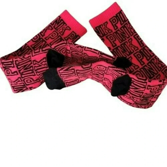 Victoria Secret Long Socks Pink Black Logo - Picture 3 of 6